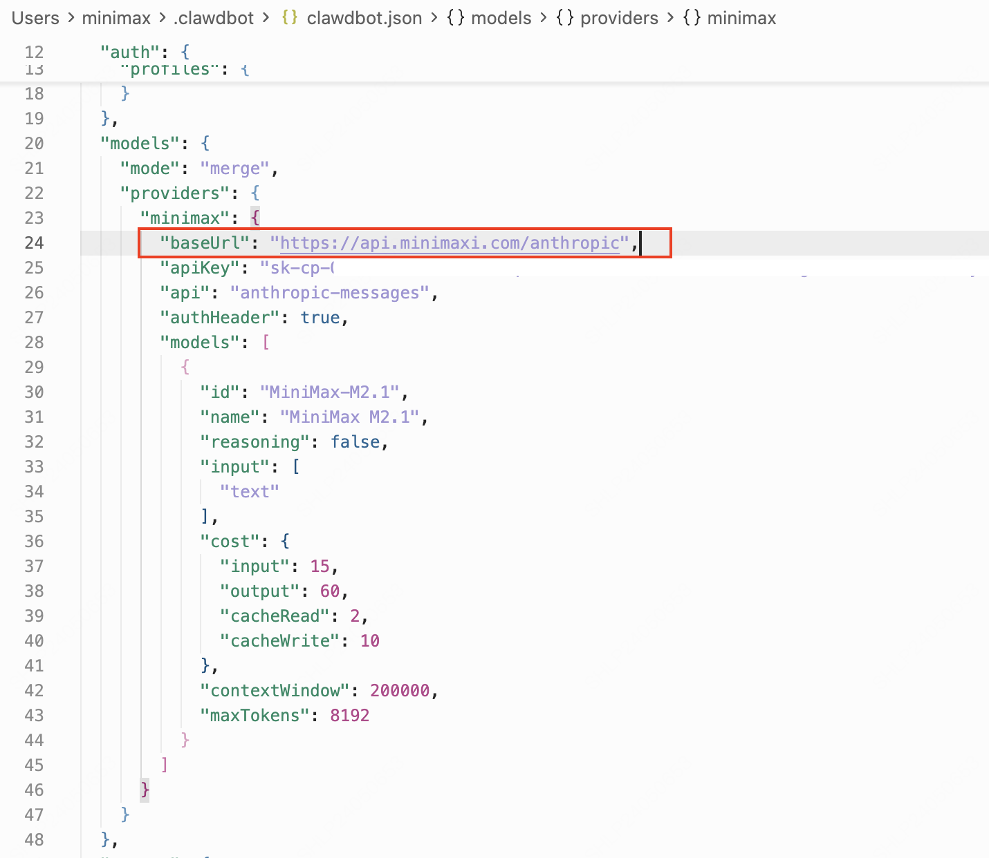 clawdbot.json 中的 baseUrl 配置